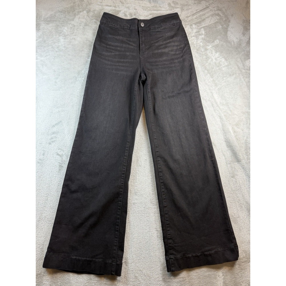 Sidefeel Jeans Womens 6 Black Wide Leg High Rise Relaxed‎ Stretch Whisker